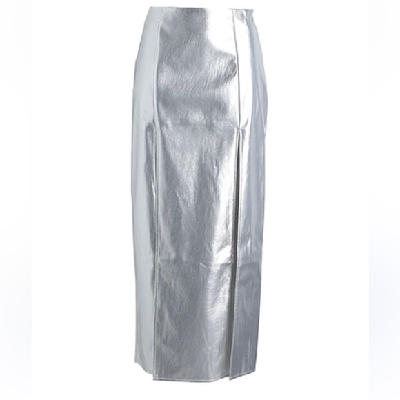 TOPSHOP DOUBLE SPLIT SILVER VINYL MAXI SKIRT - Picture 5 of 13